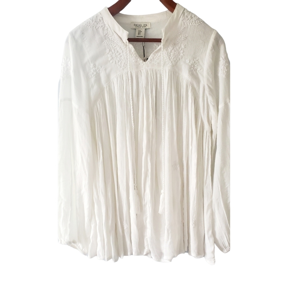 Rachel Zoe White Boho Flowing Blouse Floral Embroidered New with Tags Size Small